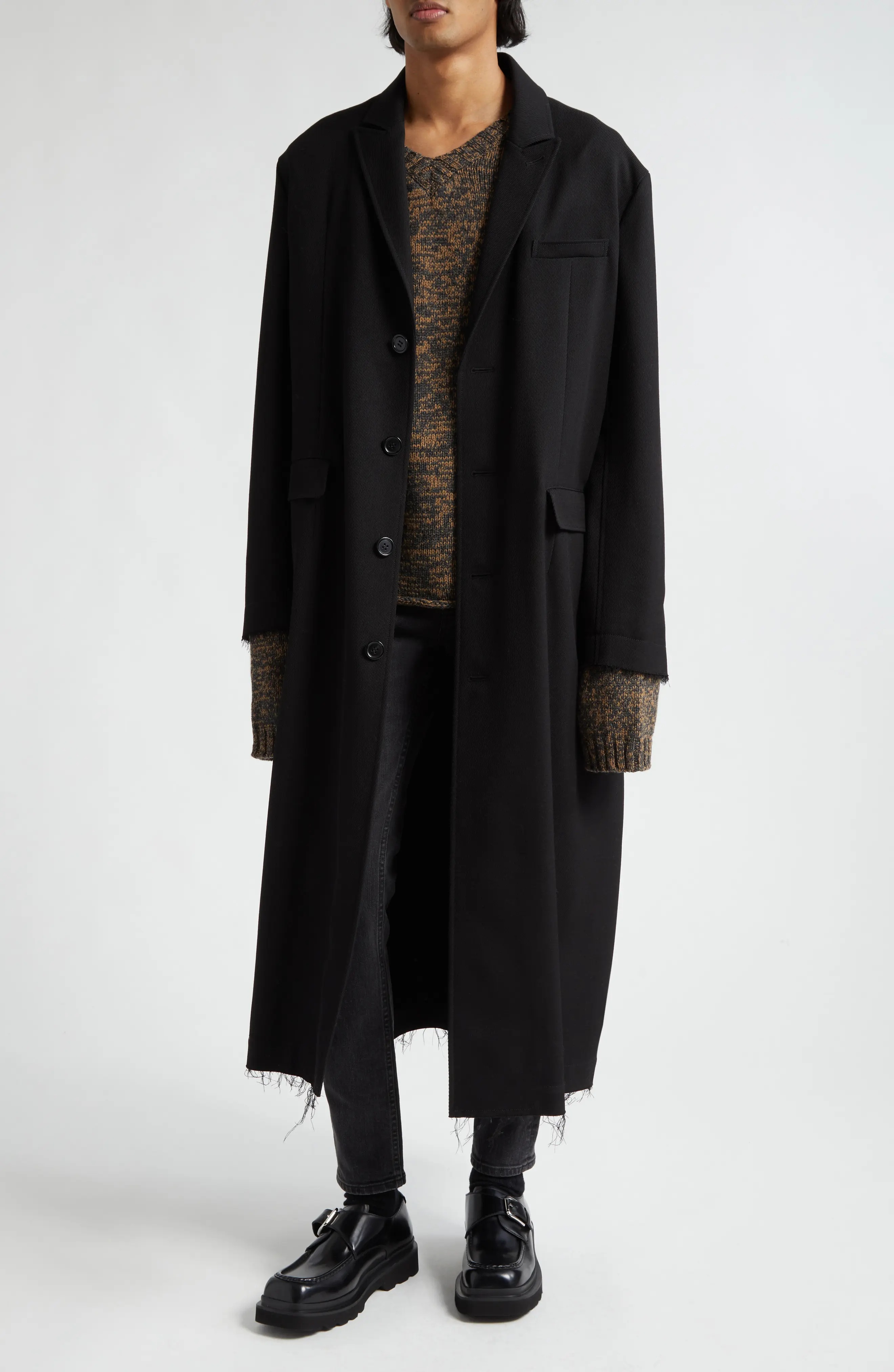 Fray Hem Longline Wool Coat - 1