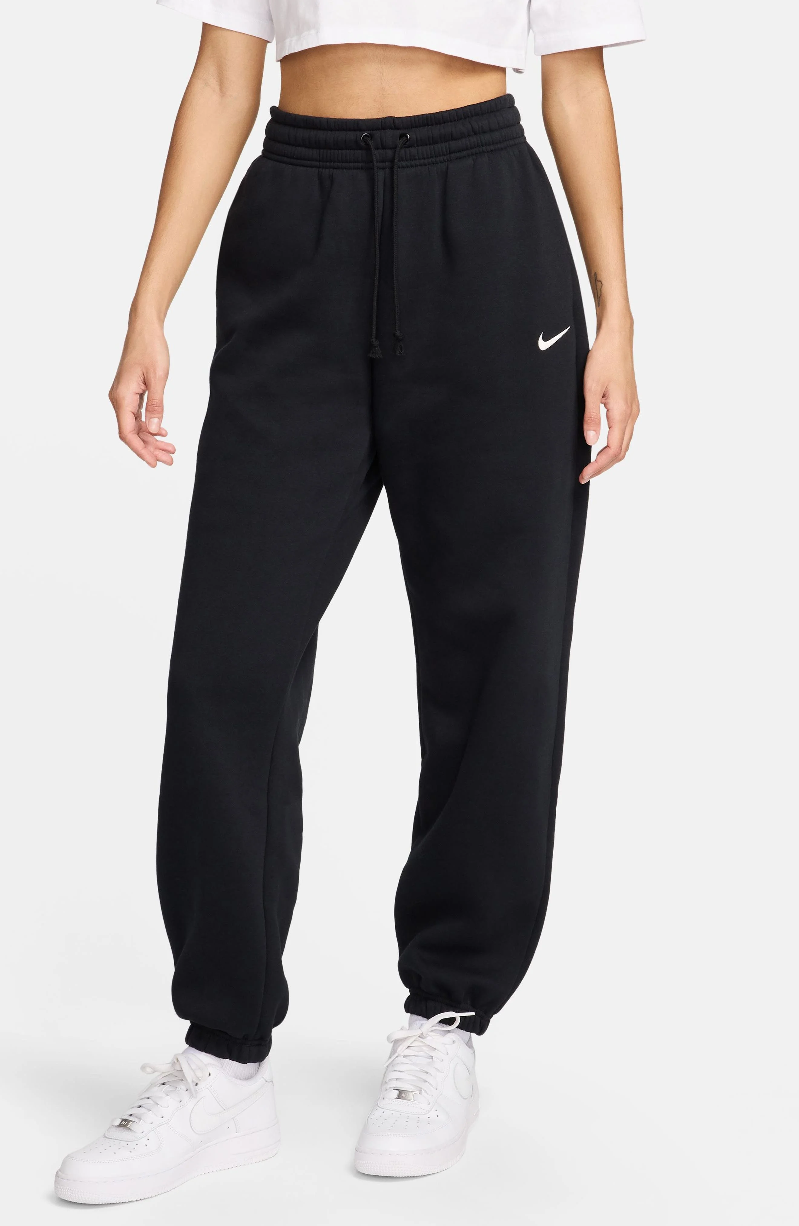 Nike Sportswear Phoenix Fleece High-Waisted Oversized Sweatpants in 010 010 Black/sail at Nordstrom - 1