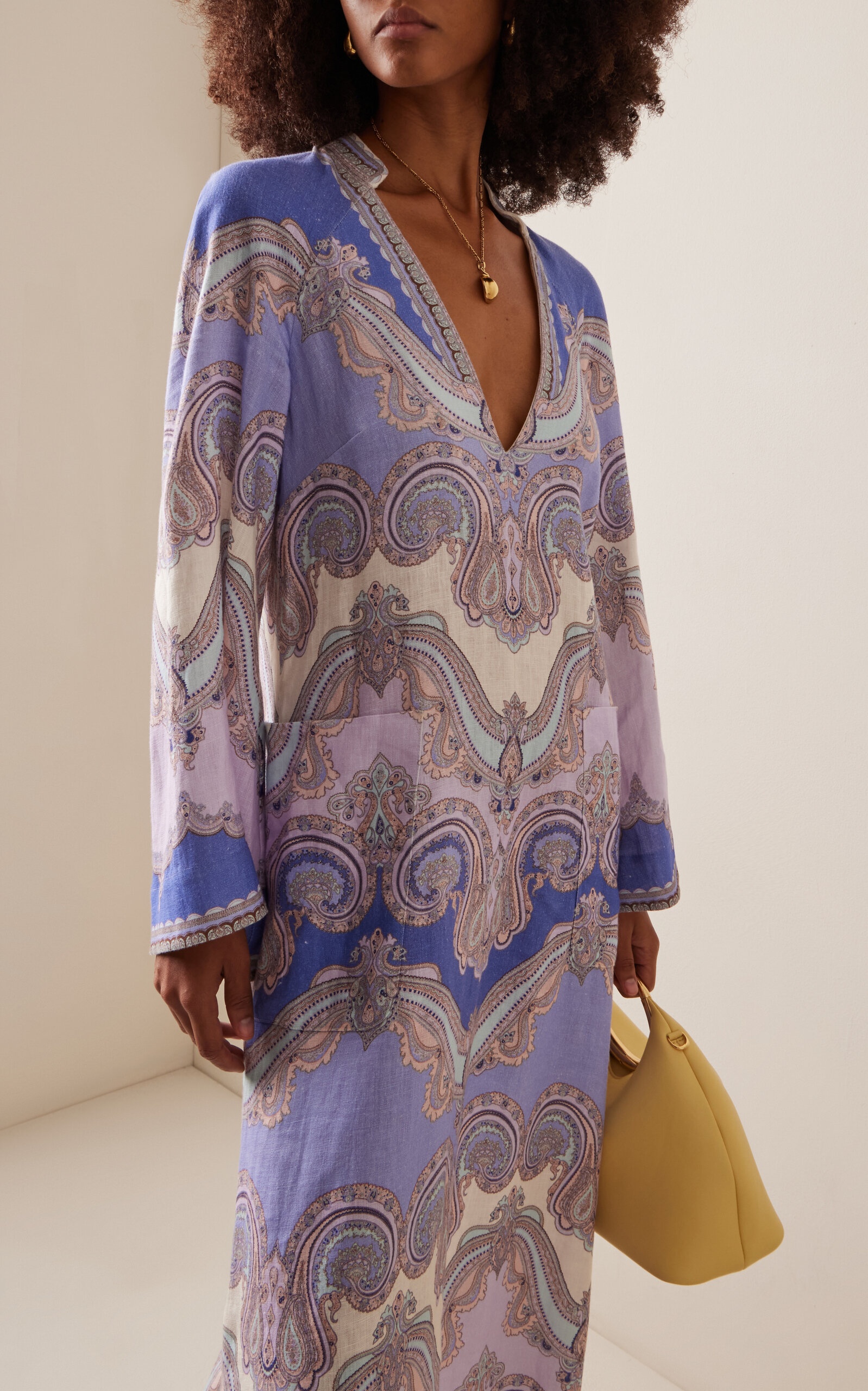 Zimmermann Maxine Paisley Linen Midi Tunic Dress blue