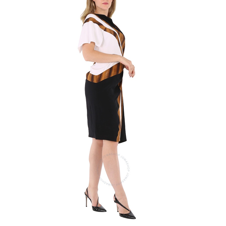 Burberry Flag Intarsia Asymmetric Silk Dress In Black - 4