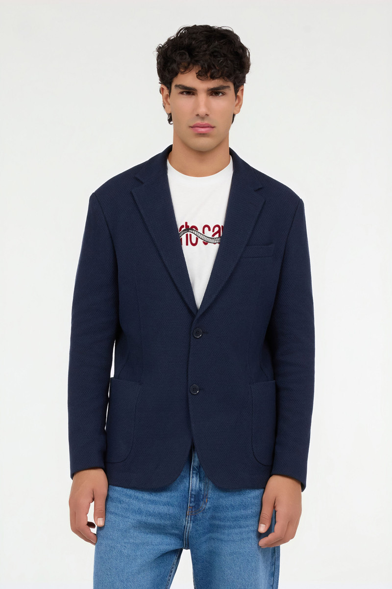 Unstructured Jacket in Navy Blue 3