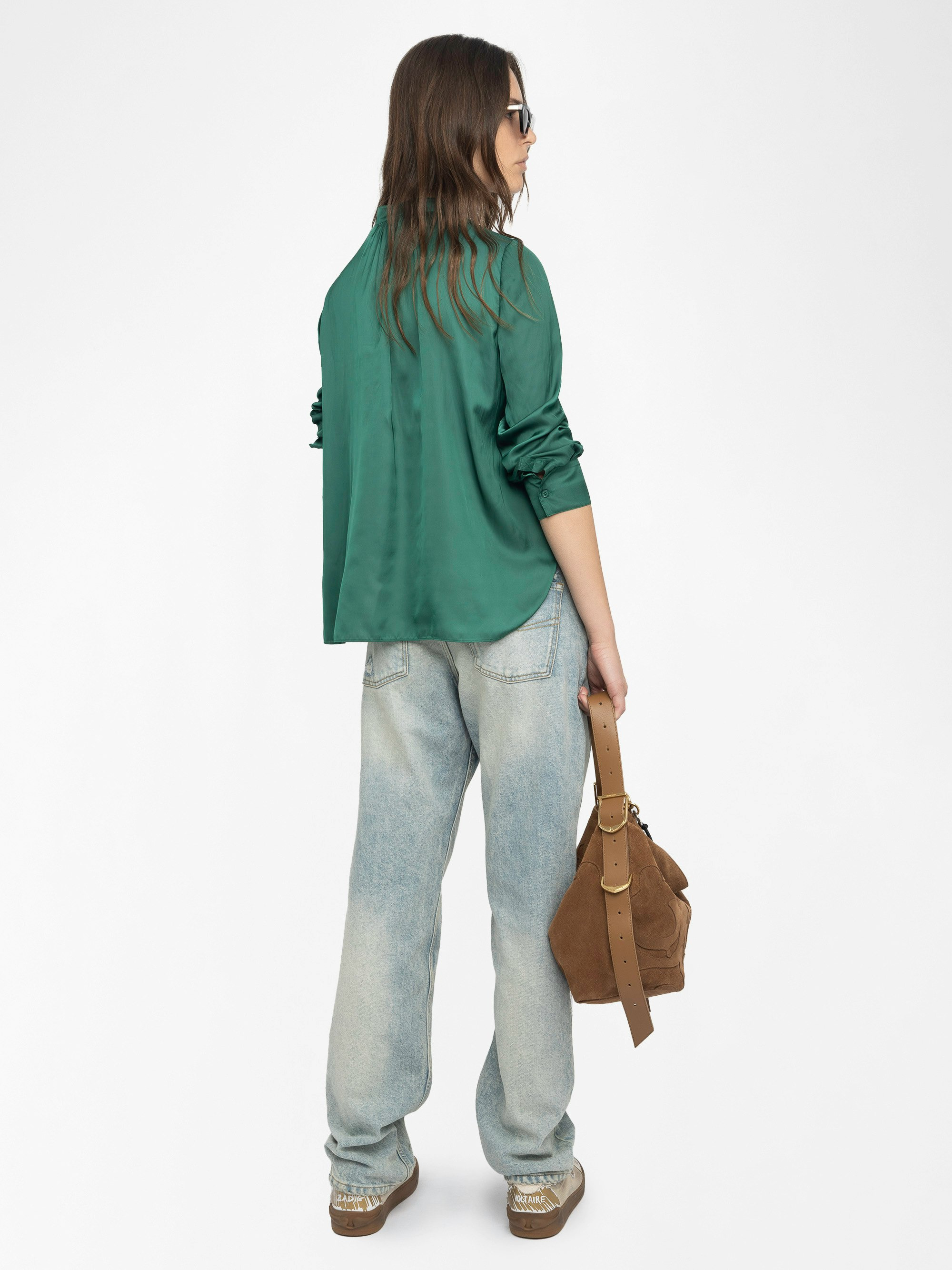 Tink Emerald Green Satin Blouse - 3