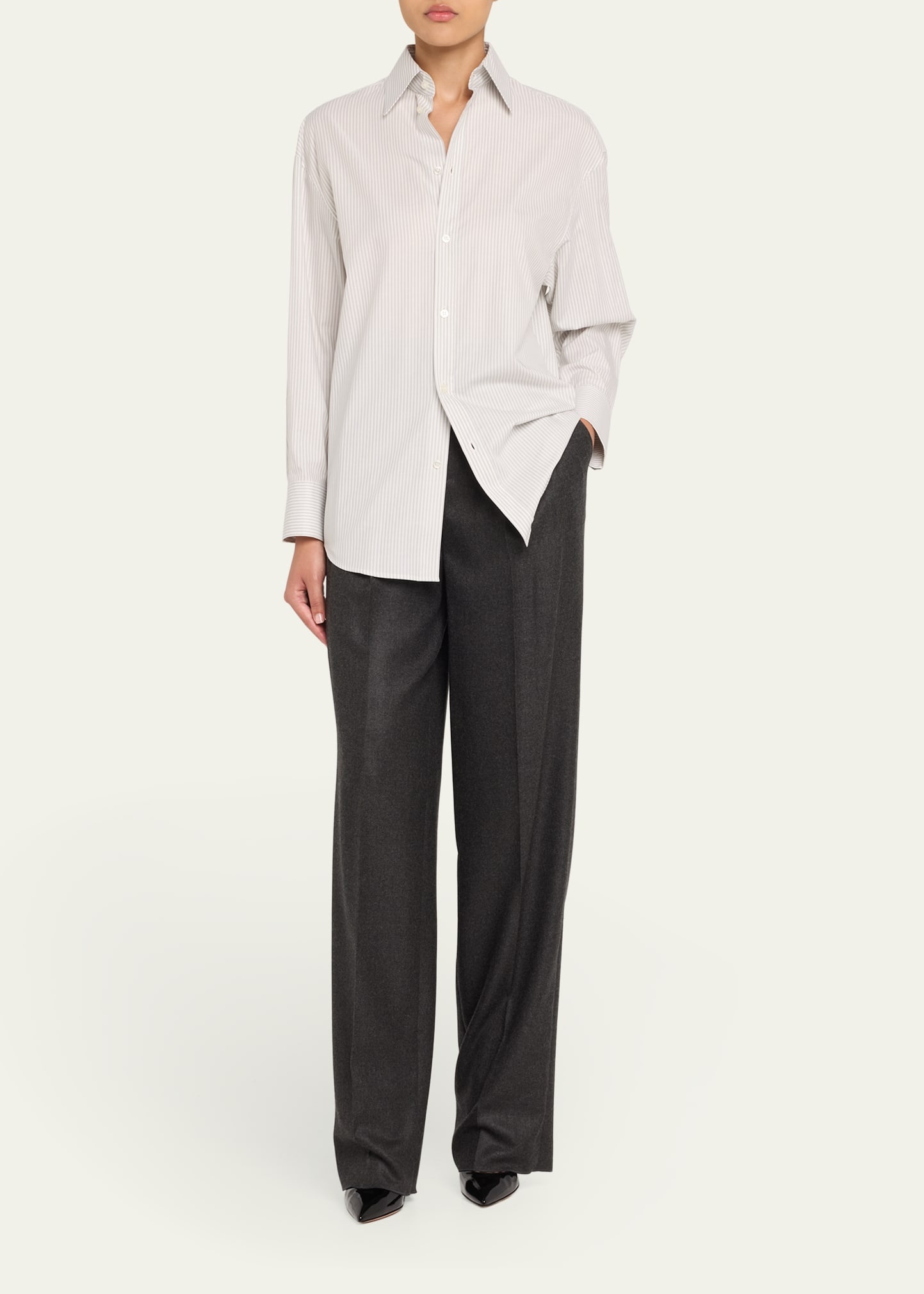 Long-Sleeve Collared Button-Down Blouse - 2