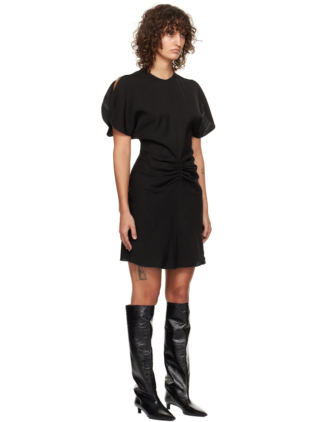 Black Gathered Waist Minidress - 2