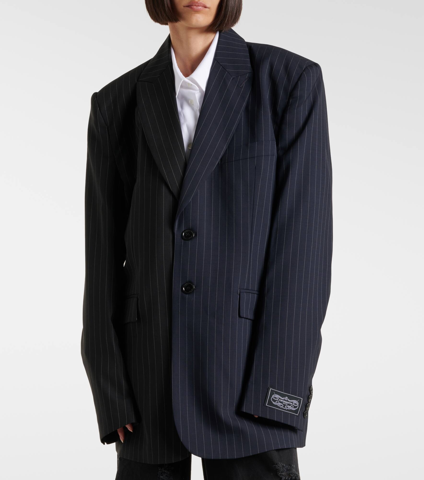 Pinstripe wool blazer - 6