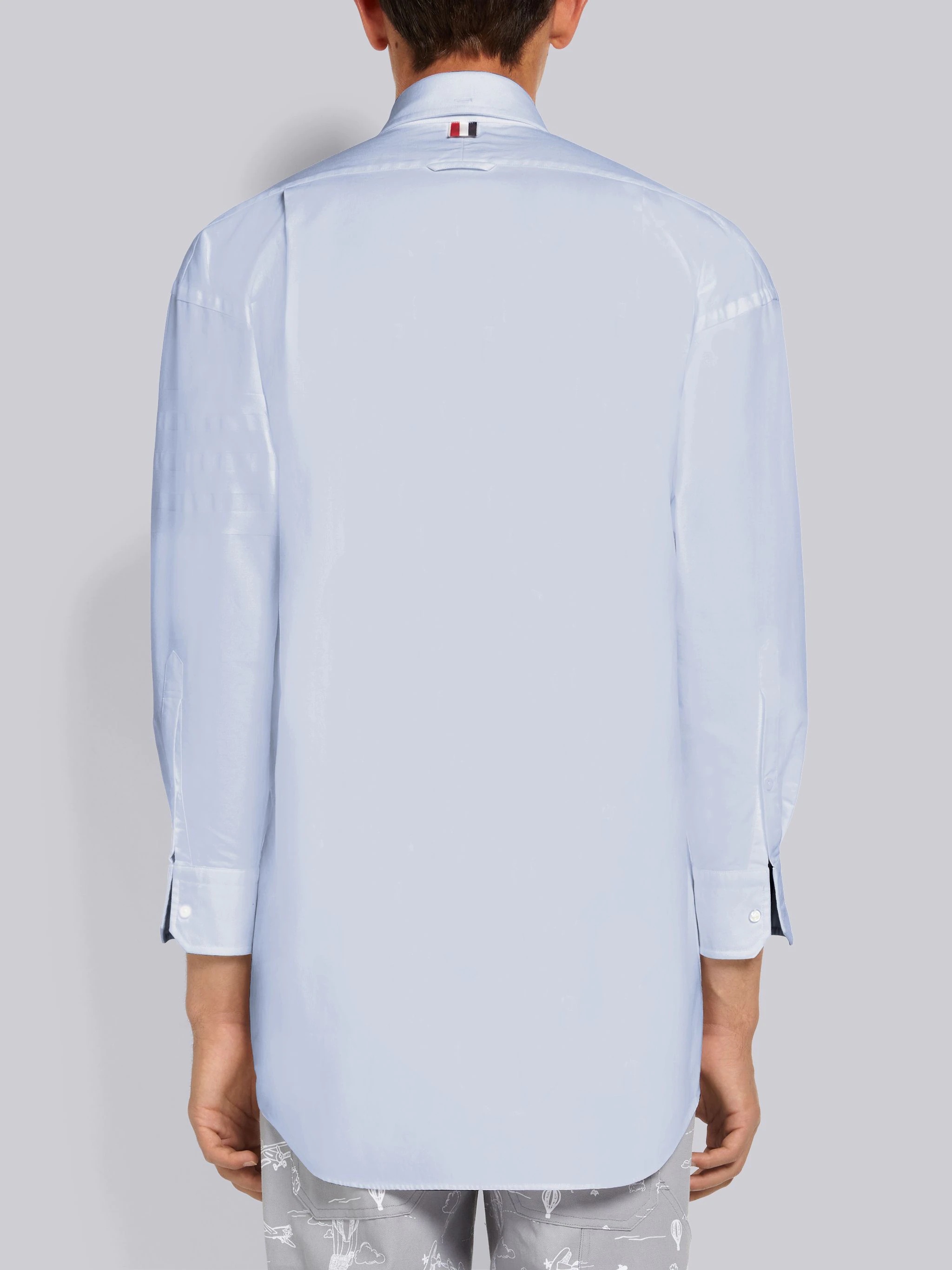 Light Blue Oxford Satin Weave 4-Bar Oversized Shirt - 4
