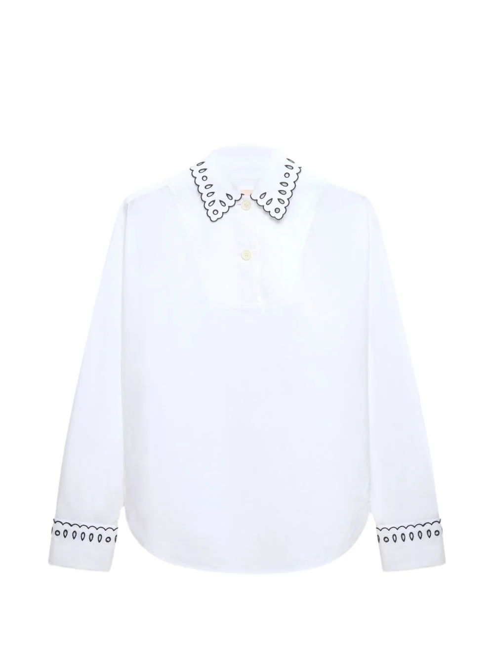 white poplin half-button shirt with broderie anglaise - 1