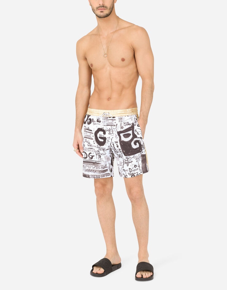 Mid-length swim trunks with logo print - 2