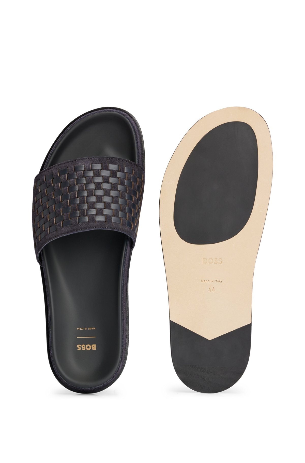 MIXED-LEATHER SLIDES WITH WOVEN UPPER STRAP - 3