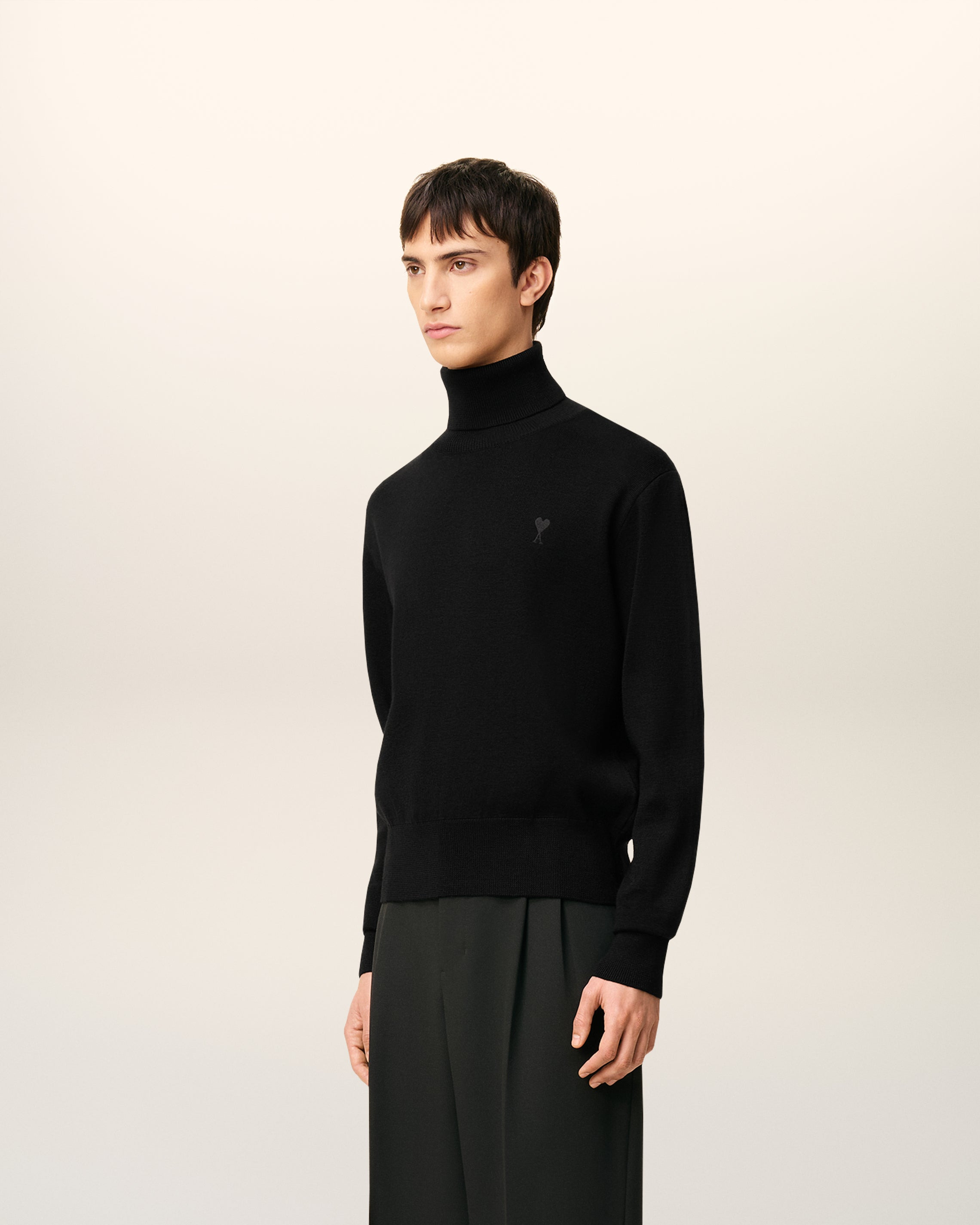 BLACK WOOL AMI DE COEUR TURTLE NECK SWEATER - 6
