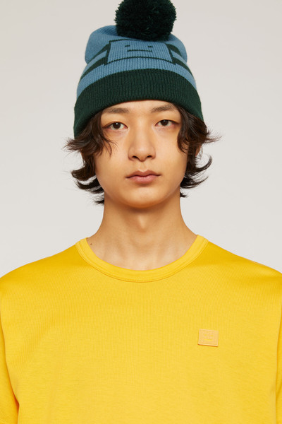 Acne Studios Face jacquard beanie forest green/mineral blue outlook