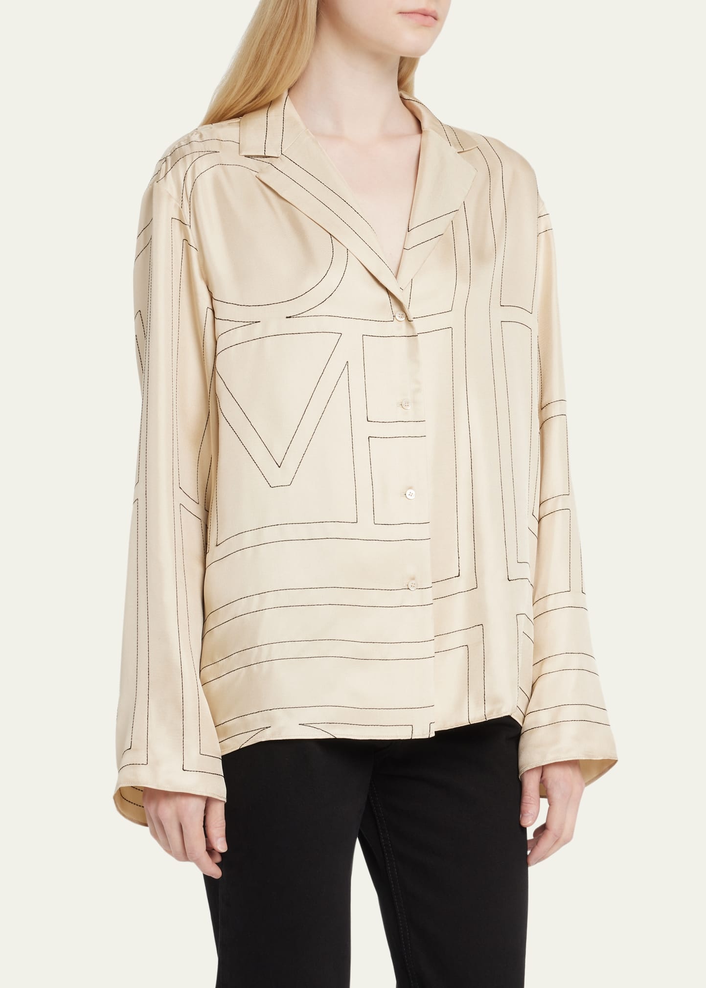Monogram-Embroidered Silk Pajama Top - 4
