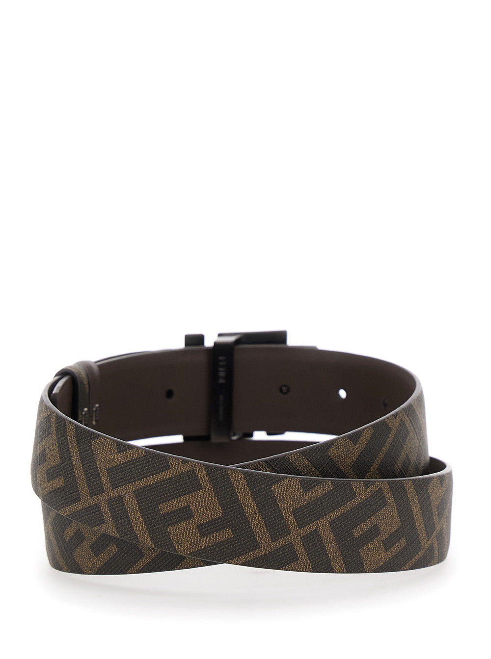 Fendi Men Brown Belt With Metallic Ff Logo Plaque On The Front And Ff Motif In Leather Man - 3