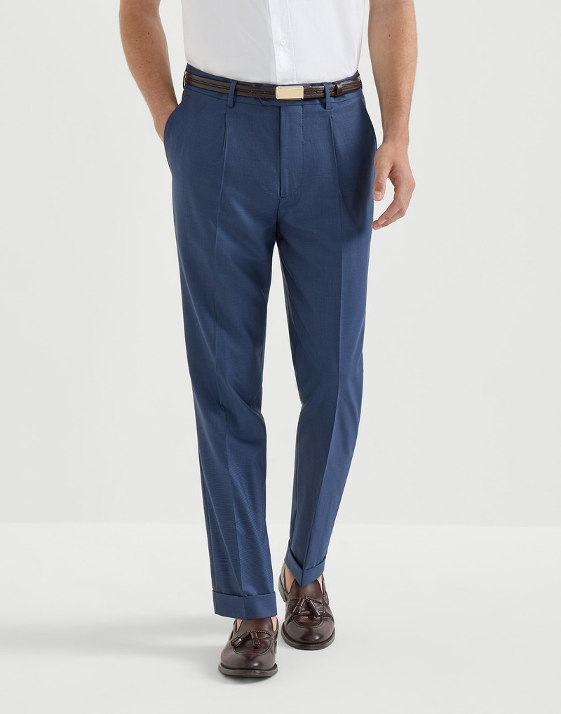 Super 150s virgin wool houndstooth trousers with pleat 2