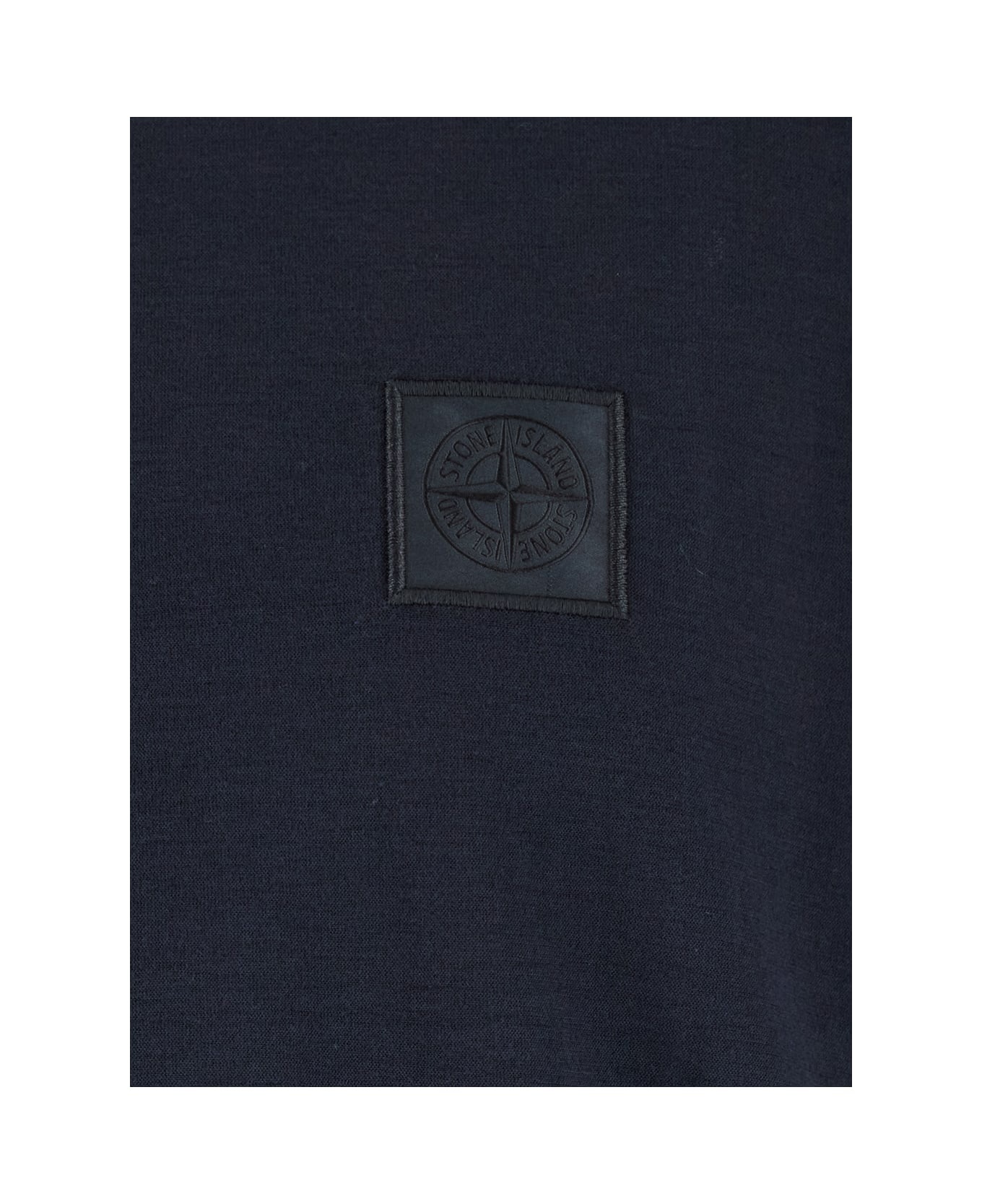 Blue Crewneck T-shirt With Logo Patch On The Front In Cotton Man - 3