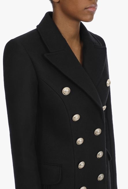 Double-breasted black wool coat - 6