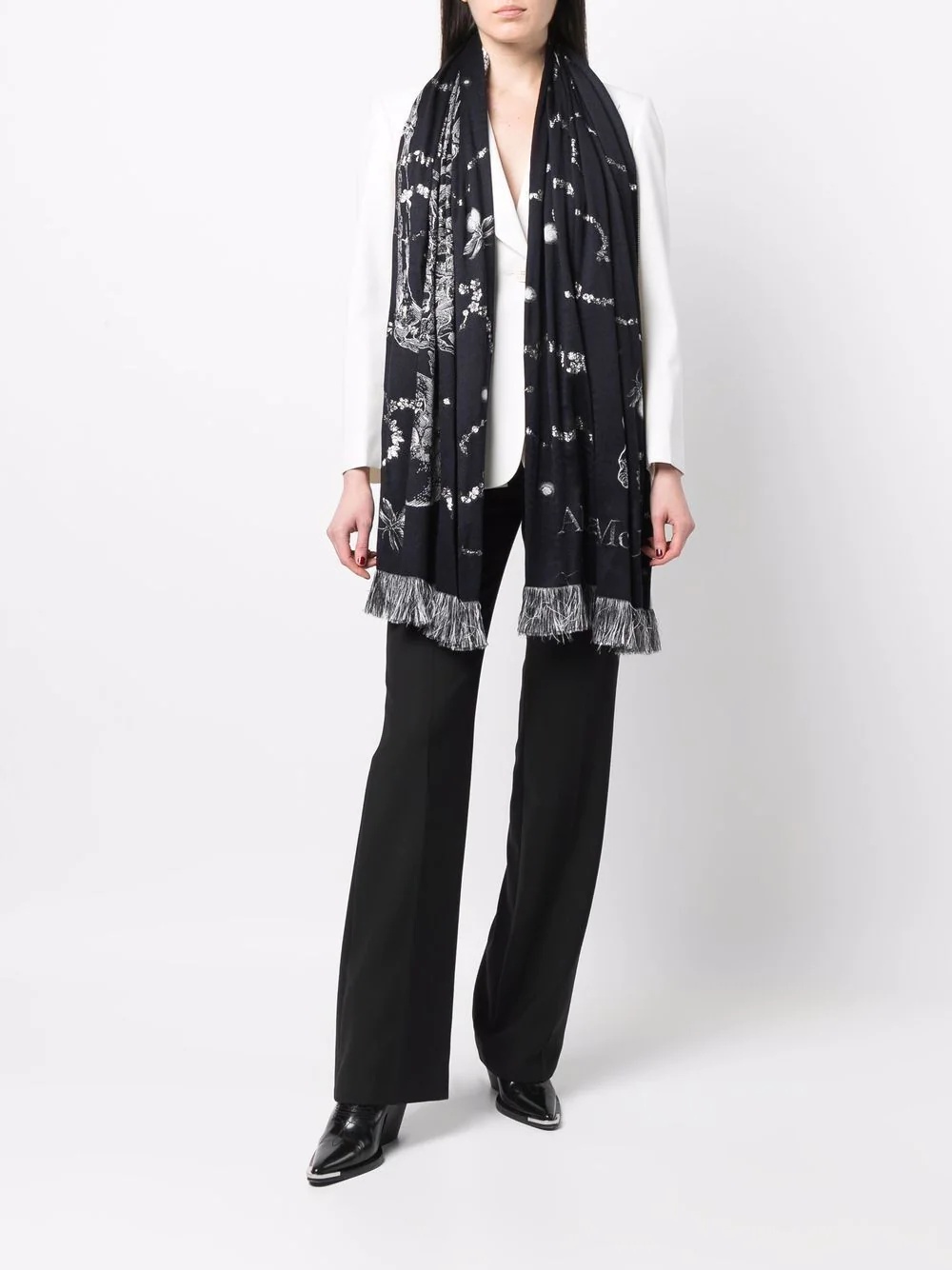 frayed skeleton-print scarf - 2