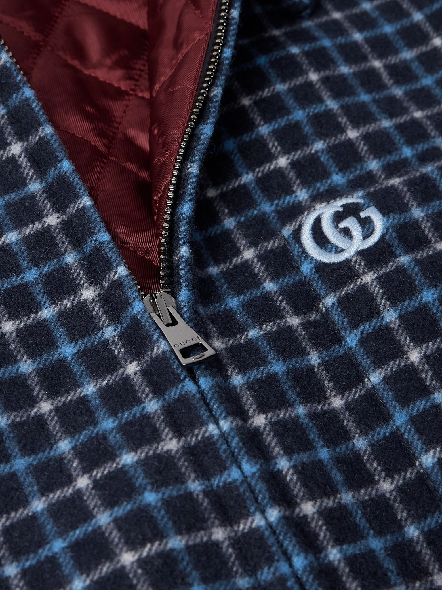 Padded Checked Brushed Wool-Blend Flannel Overshirt Navy - 4