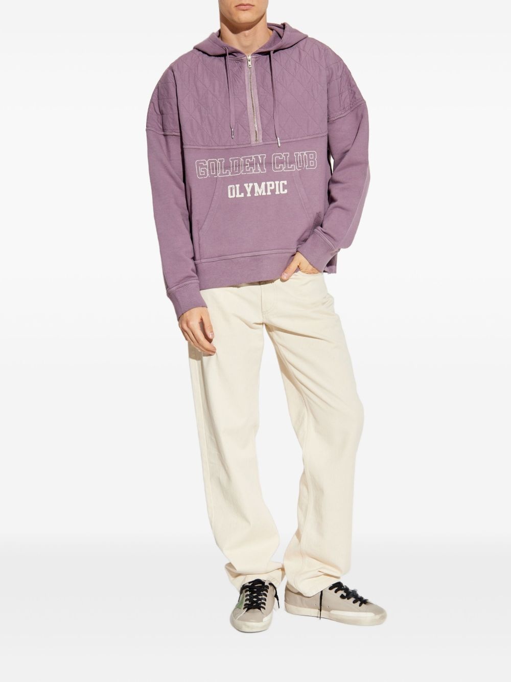 quilted-panel half-zip hoodie - 3
