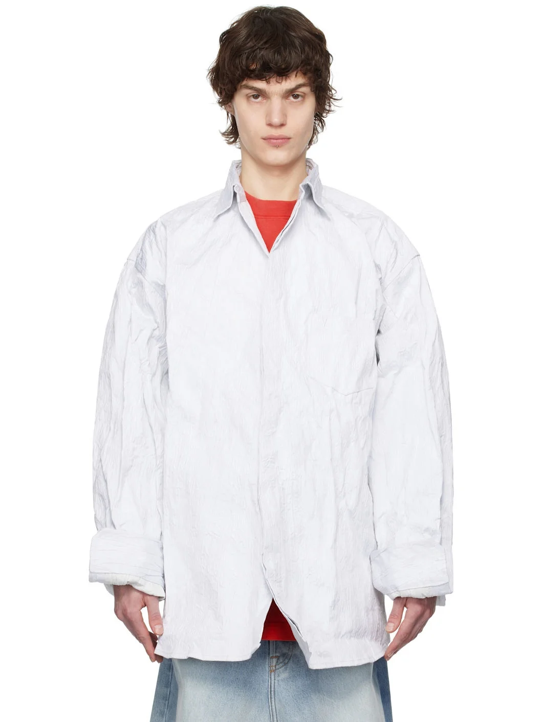 Off-White Runway Metalized Wrinkled Allover Shirt - 1