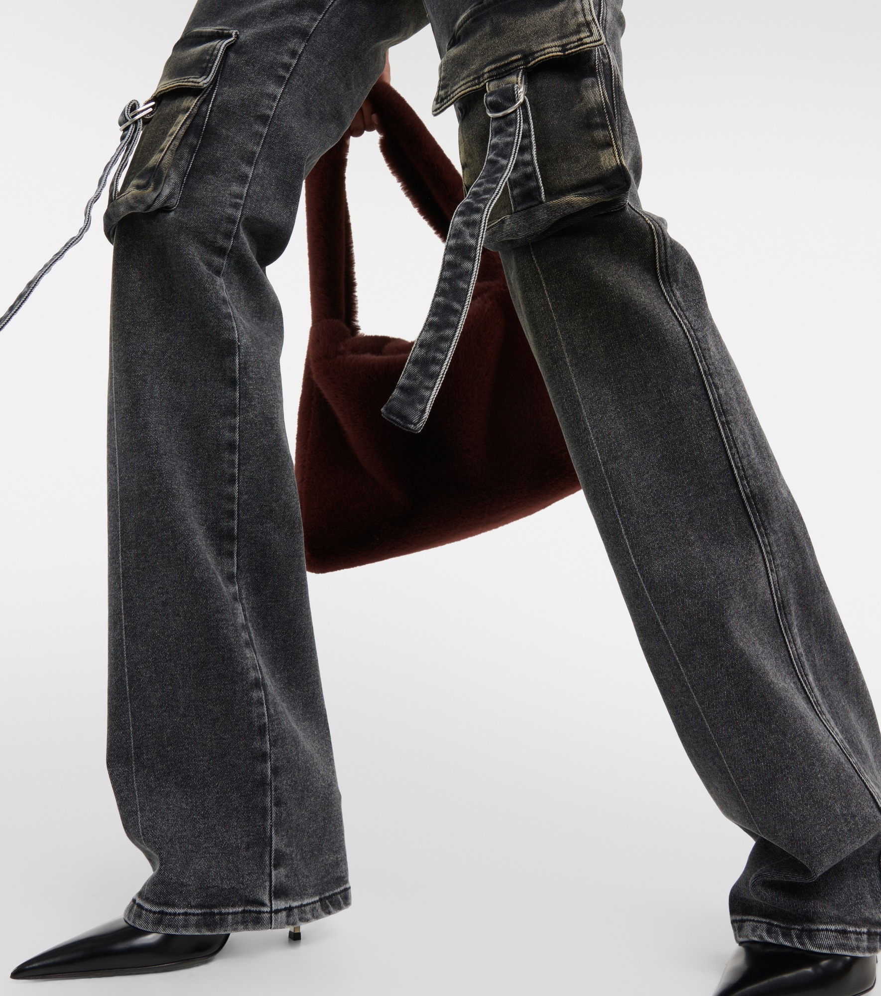 Low-rise denim cargo pants - 5