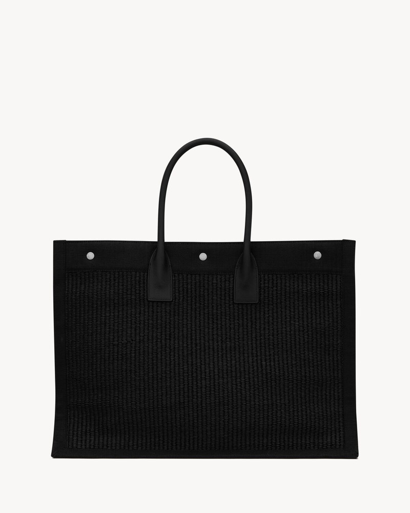 SAINT LAURENT RIVE GAUCHE LARGE TOTE BAG IN EMBROIDERED RAFFIA AND LEATHER outlook