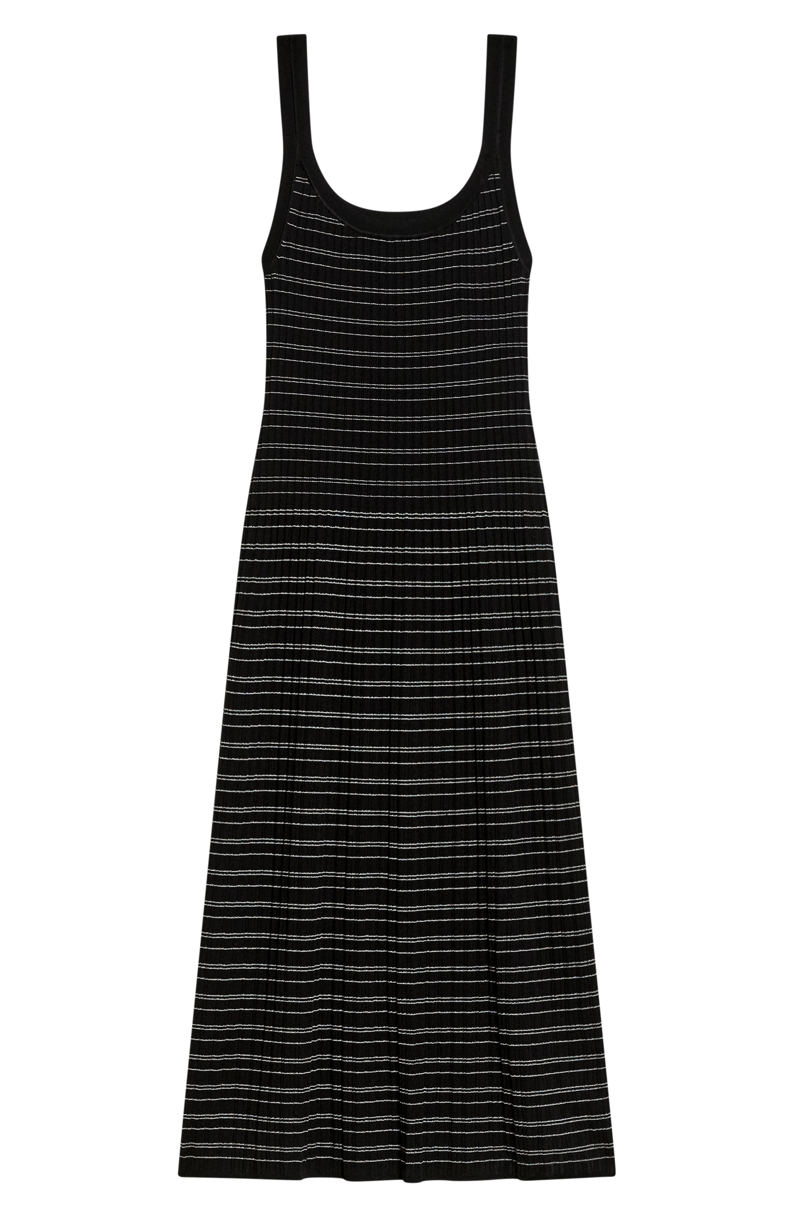 Theory Variegated Stripe Pima Cotton Blend Midi Dress in Black/White at Nordstrom - 5