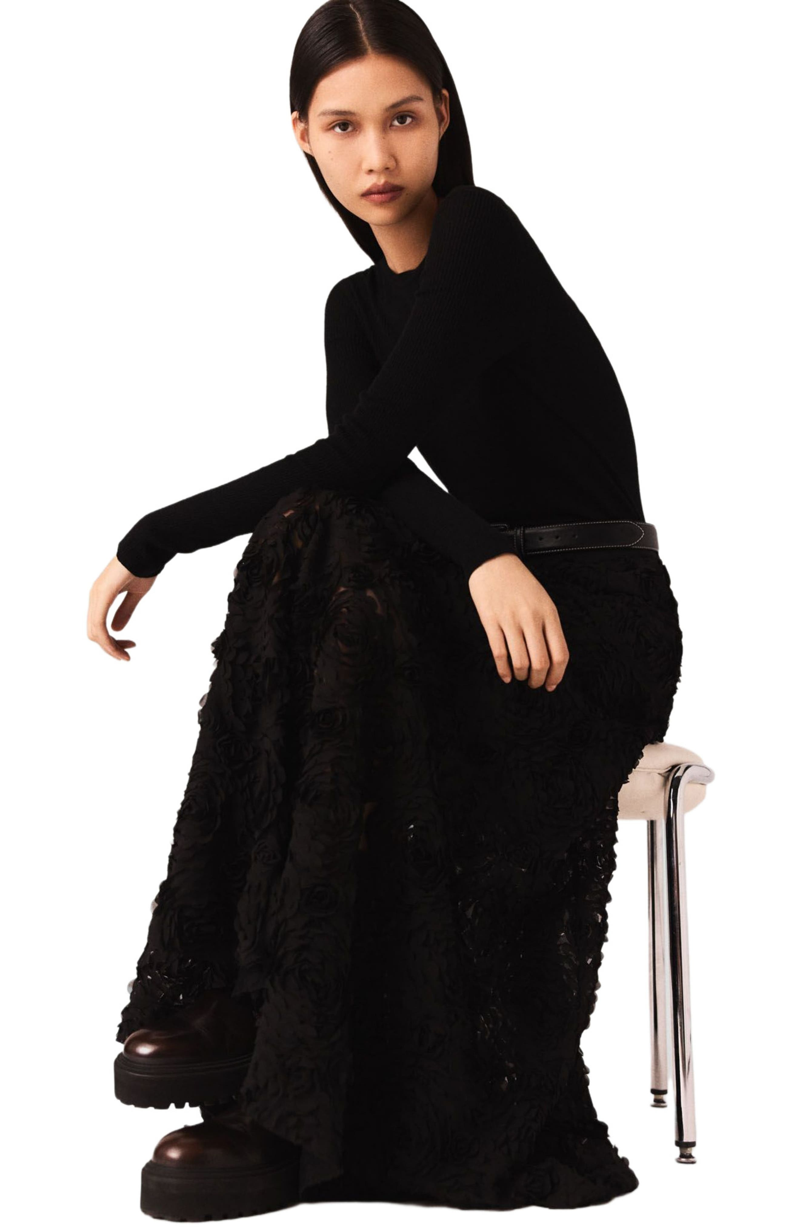 maje Long embroidered skirt in Black at Nordstrom - 5