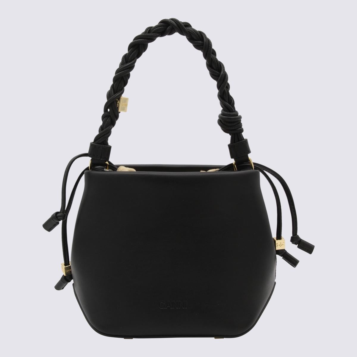 GANNI BLACK LEATHER BOU BUCKET BAG - 2