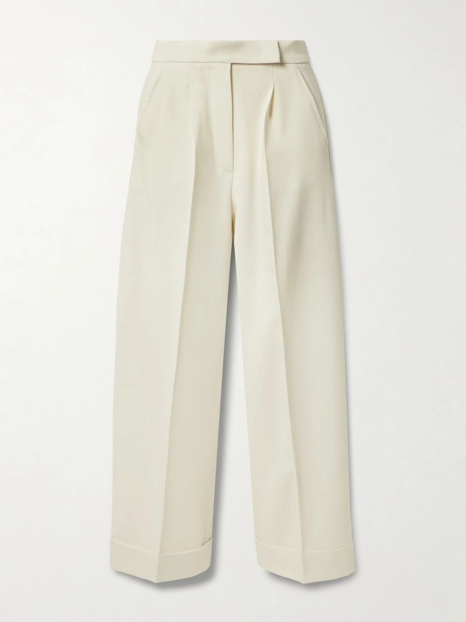 Pleated wool-blend wide-leg pants Ivory - 1