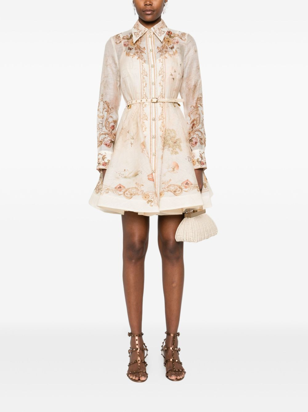floral-print belted mini dress - 2