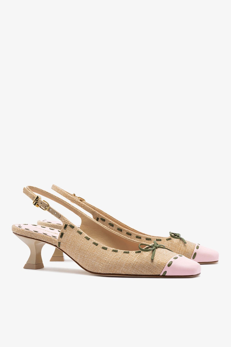Jenny Pump In Beige Raffia and Tulip and Seaweed Leather 3