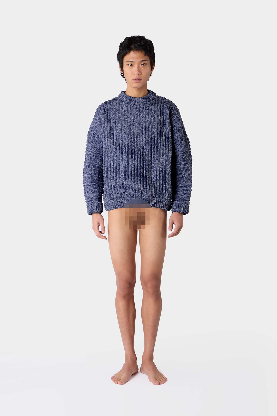 ROUND NECK SWEATER / blue & white melange - 5