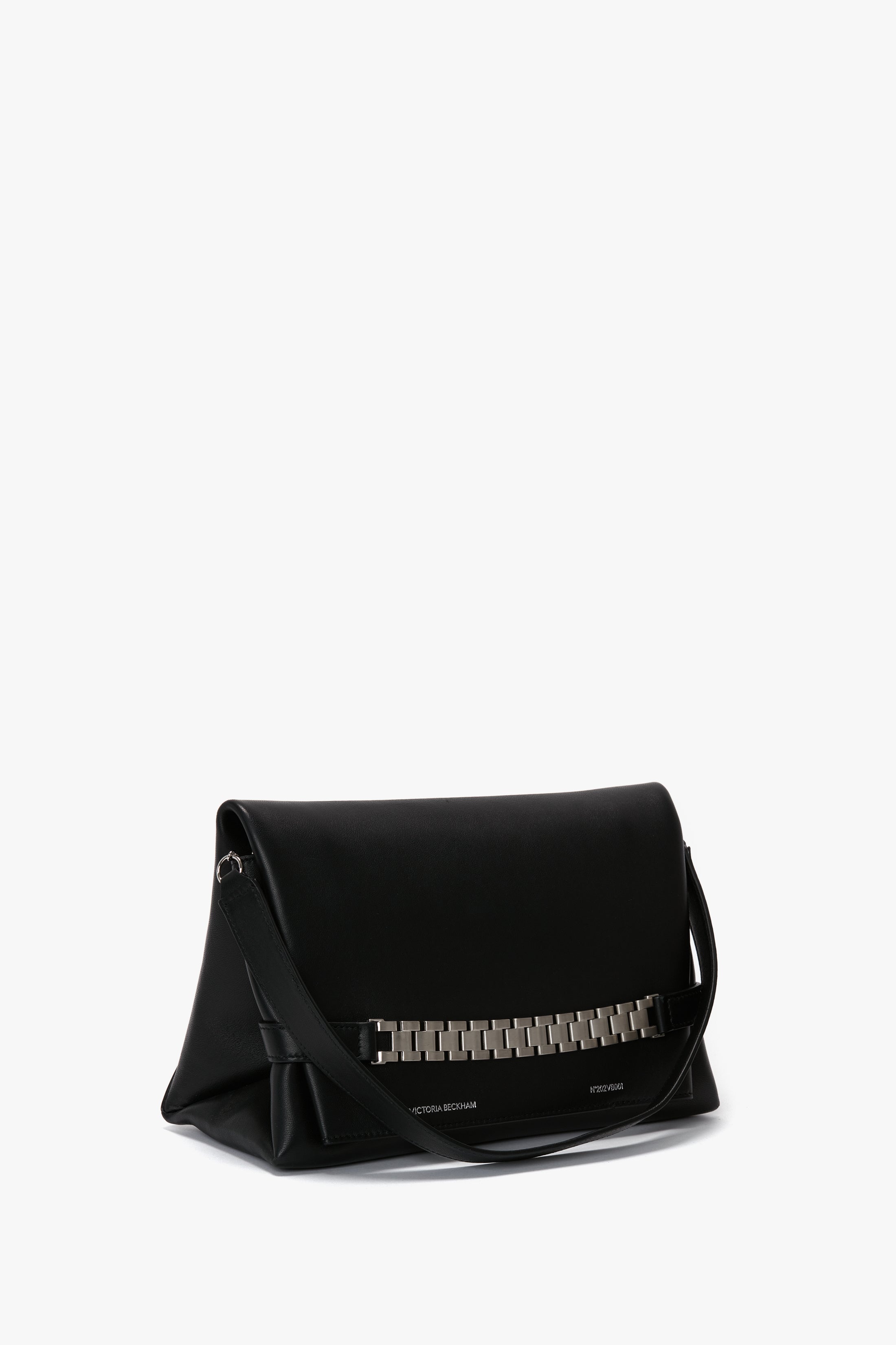 Chain Pouch Bag with Brushed Silver Chain In Black Leather - 4