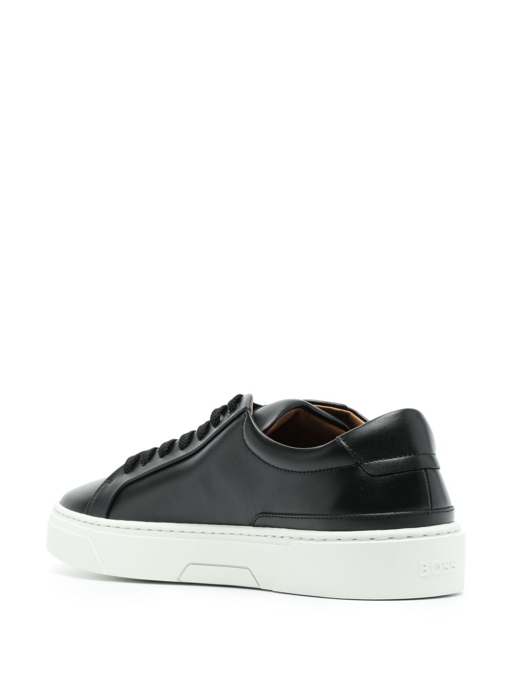 logo-plaque leather sneakers - 3