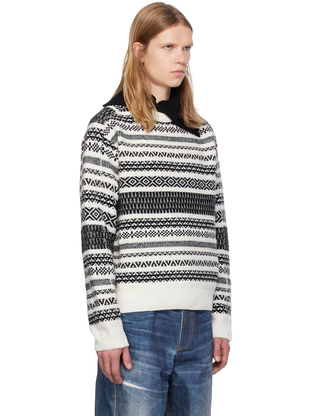 White & Black Nordic Crewneck Sweater - 2