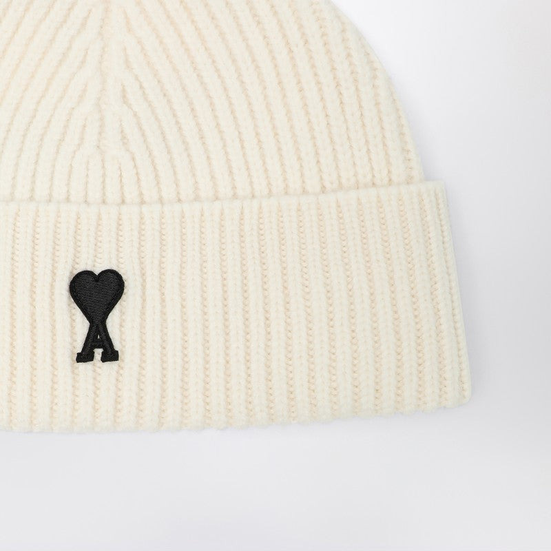 Ami Paris White Wool Ami De Coeur Beanie Men - 2