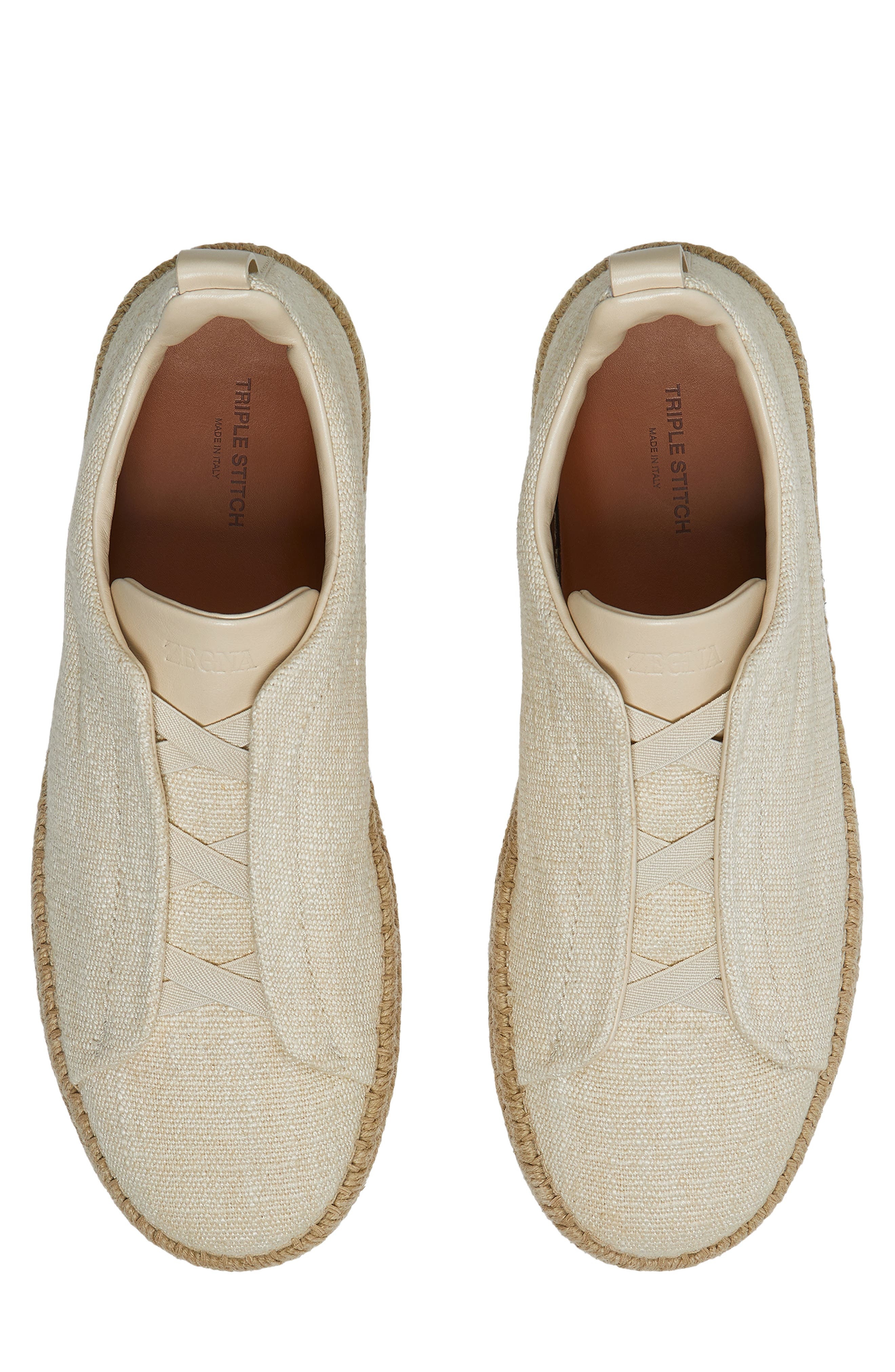 ZEGNA Triple Stitch™ Linen Blend & Leather Slip-On Sneaker in Light Beige Solid at Nordstrom - 4