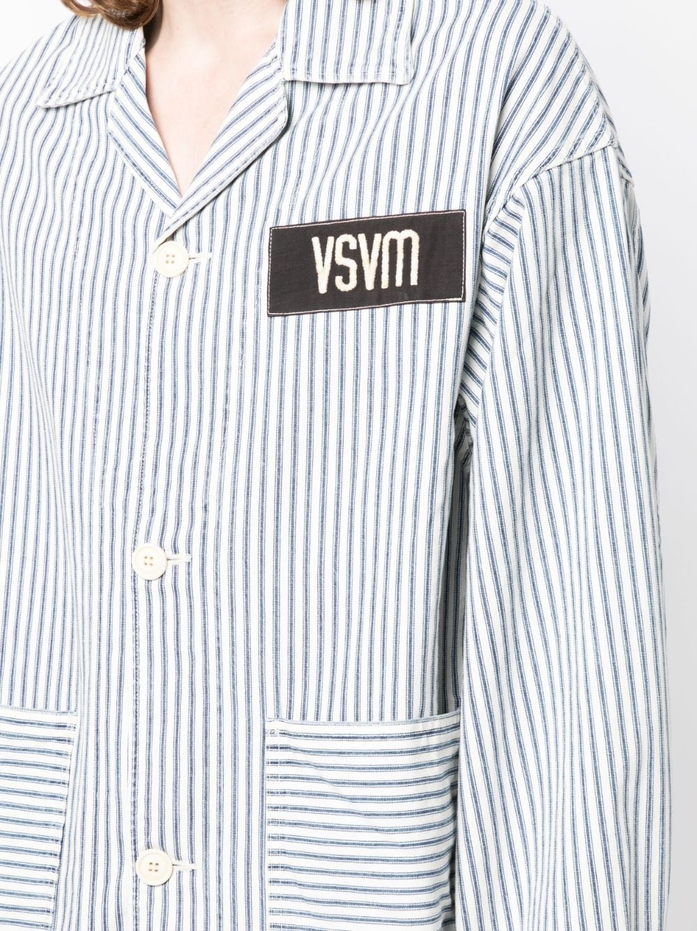 logo-patch striped jacket - 5