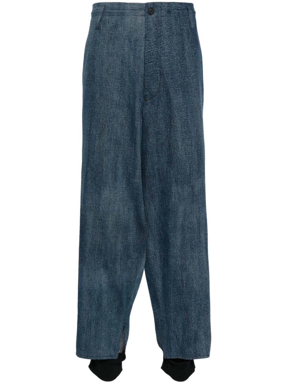 layered wide-leg cotton trousers - 1