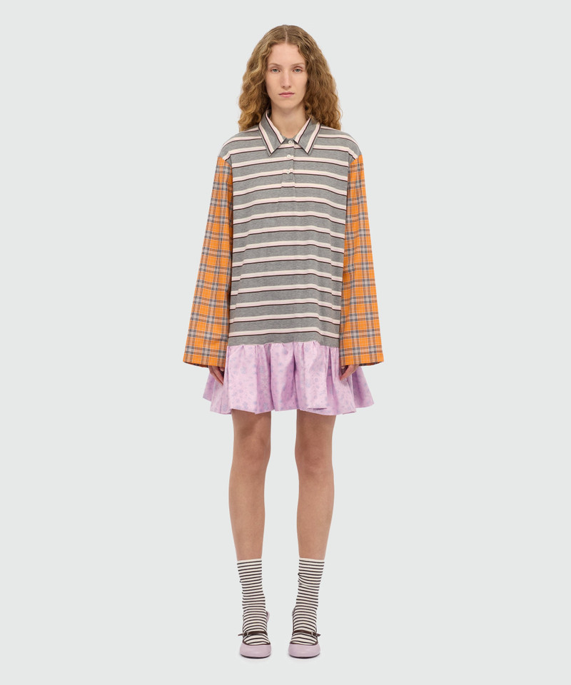 MSGM Patchwork jersey mini dress with polo neckline. outlook