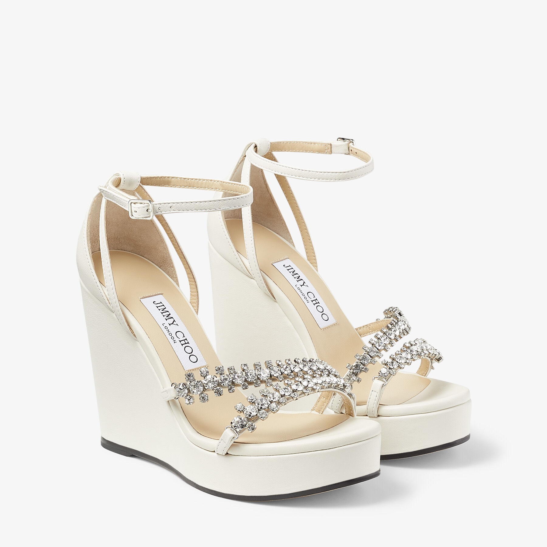 Bing Wedge 120
Latte Nappa Leather Wedges with Crystal Straps - 3