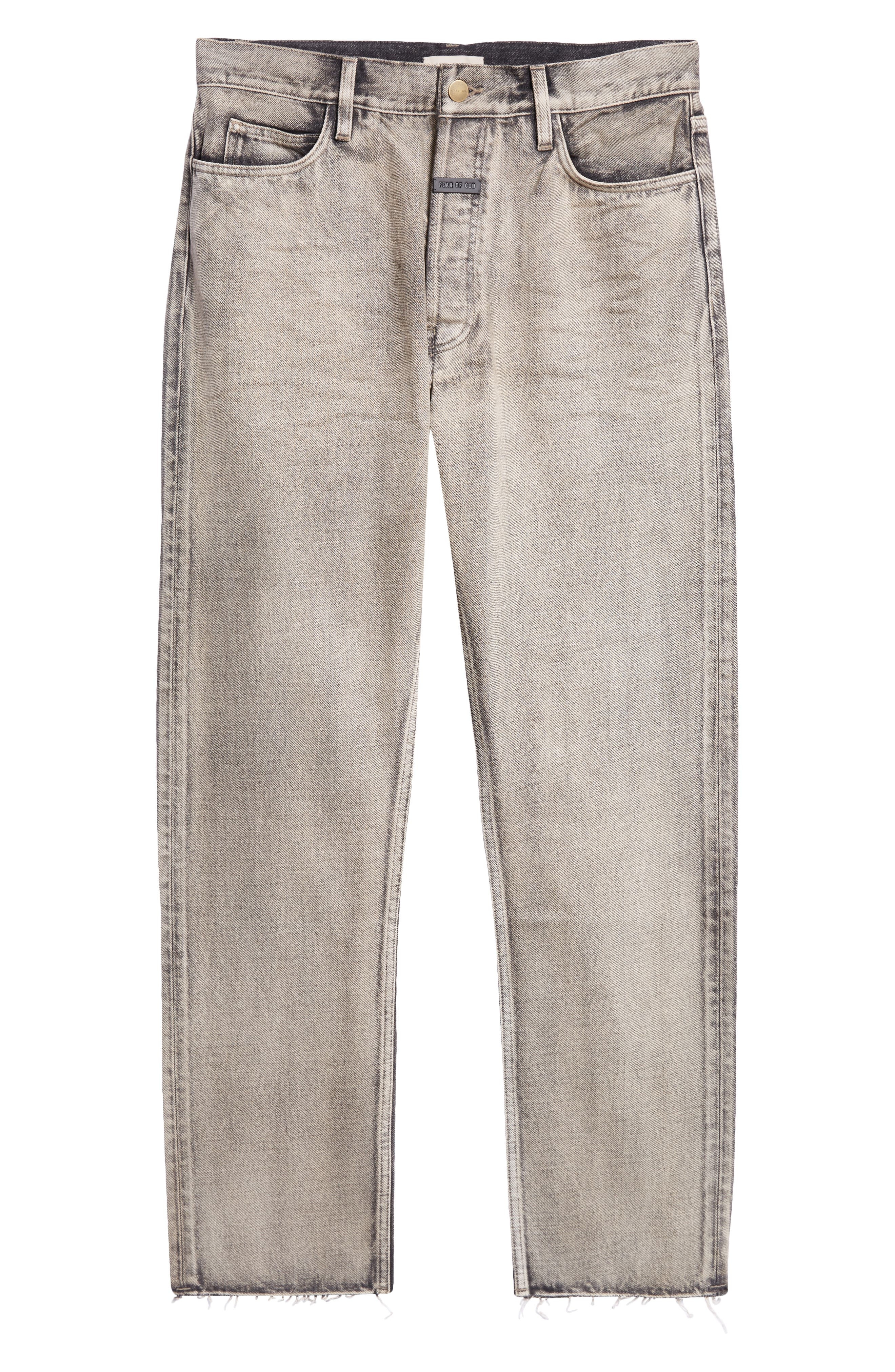 Fear of God Five-Pocket Raw Hem Straight Leg Jeans in Washed Grey at Nordstrom - 6