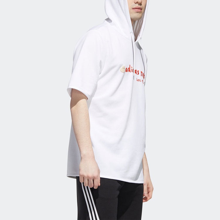 Men's adidas neo Logo Embroidered Sports Pullover Hooded Short Sleeve White GP5824 - 5