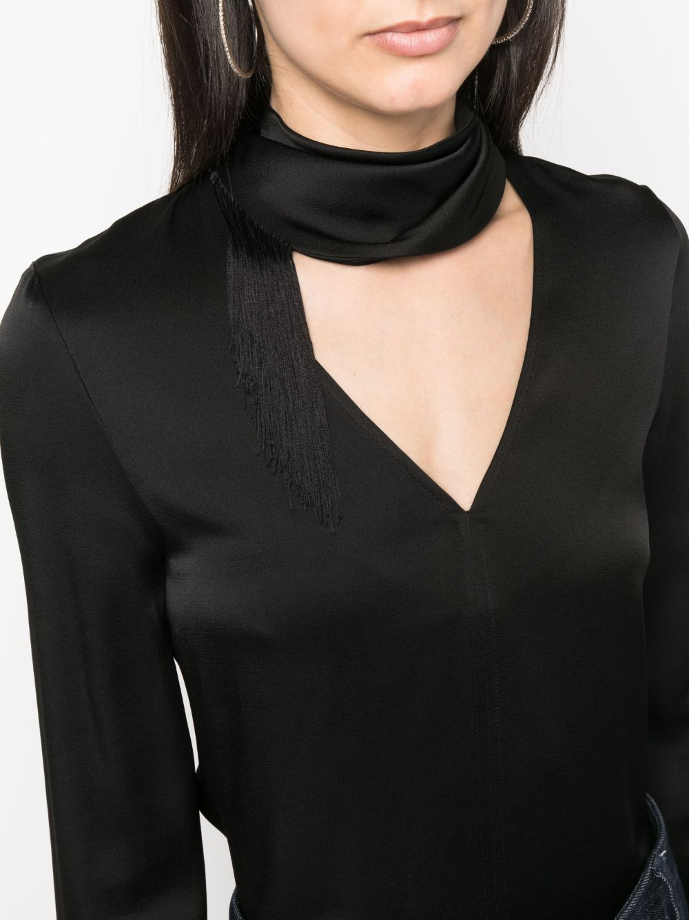 V-neck fringed satin blouse - 5