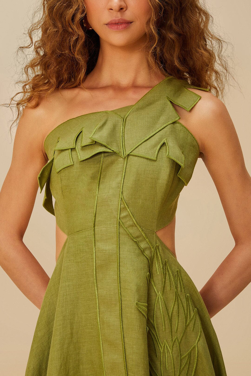 Green Palm Tree Euroflax™ Premium Linen Maxi Dress 3