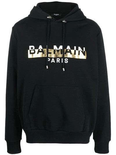 Balmain foil logo-print hooded jacket outlook