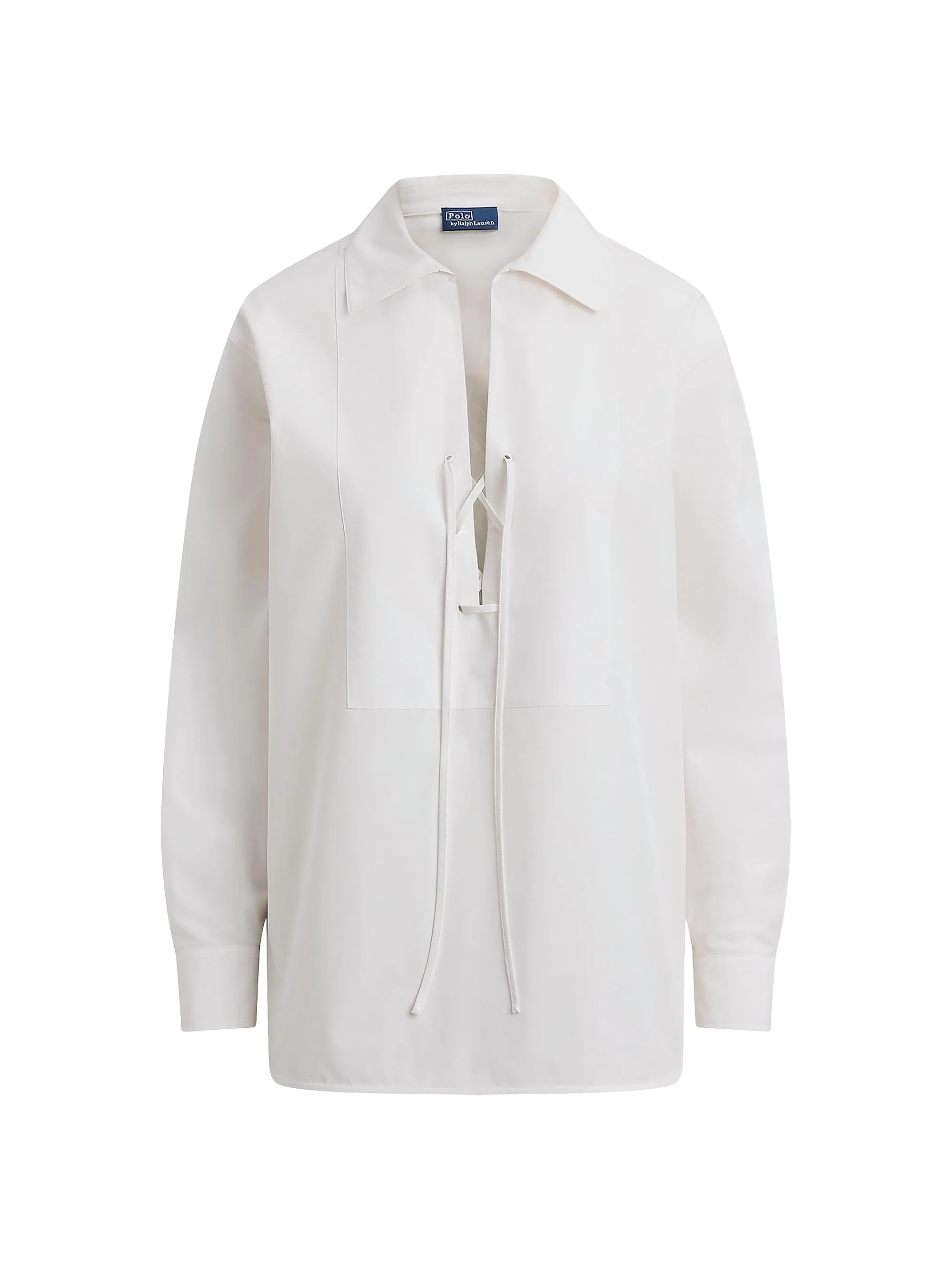 Women's Lace-Up Bib Cotton Shirt - White - 1
