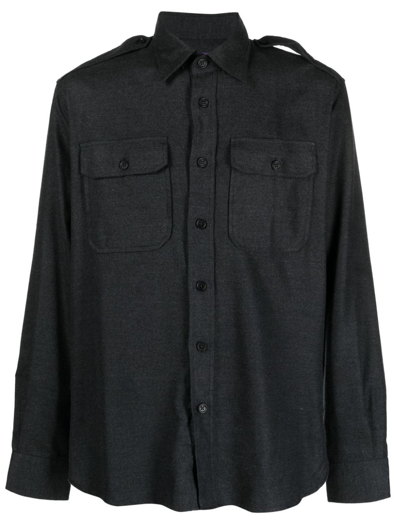 pointed-collar 단추 위로 면 혼합 셔츠 1