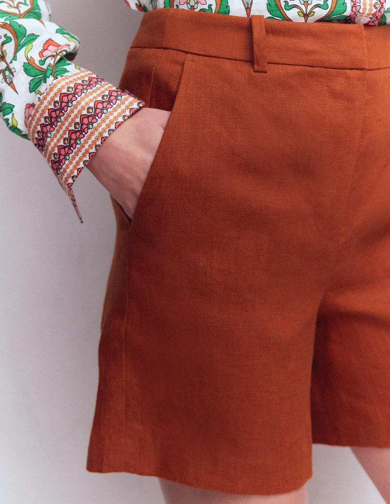 Belgravia Linen Shorts-Burnt Orange 3